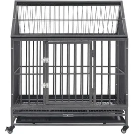 vidaXL Hundekäfig Mit Rollen Und Dach Stahl 92x62x106 Cm Vidaxl