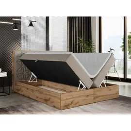MKS Meble Boxspringbett 160x200 mit Bettkasten, Polsterbett 160x200 mit Matratze H3, Boxspringbett 160x200 mit Kopfteil, Boxspringbett mit Massivholz - Nessi... - Beige