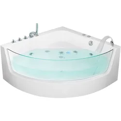 Whirlpool Badewanne weiß Eckmodell mit LED 190 x 135 cm MARINA