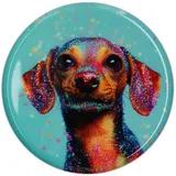 Giftcompany Gift Company Love Trays, Dekotablett, S, Motiv: Glitzer Dackel, rund, türkis 17,7x1x17,7cm