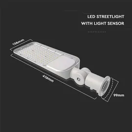 V-Tac LED-Straßenleuchten mit Lichtsensor - Grau - Samsung - IP65 - 30W - 3000 Lumen - 6500K - 5 Jahre - Grau