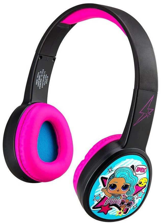 eKids LOL Surprise! kabellose Kinderkopfhörer Bluetooth-Kopfhörer (Lautstärkebegrenzung, größenverstellbarer gepolsterter Kopfbügel) schwarz