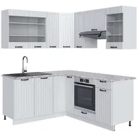 Vicco Eckküche Fame-Line, 160 x 190 cm, AP Marmor Weiß Landhaus/Weiß, - Weiß