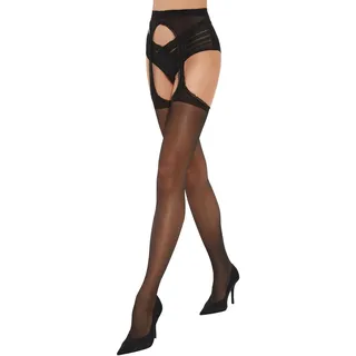 Fiore Sexy Strumpfhose Ouvert für Damen, mit Hüfthaltereffekt in seidigem Voile 20 DEN – Schwarz - T3