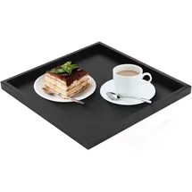 Jenngaoo Schwarzes Tablett Serviertablett, Rechteckiges Holztablett Handgefertigtes Dekorative Schwarz Serviertablett für Tee Kaffee Snacks Speisen (30 x 30 cm)