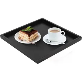 Jenngaoo Schwarzes Tablett Serviertablett, Rechteckiges Holztablett Handgefertigtes Dekorative Schwarz Serviertablett für Tee Kaffee Snacks Speisen (30 x 30 cm)