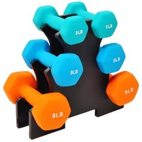 BalanceFrom Colored Vinyl or Neoprene Coated Dumbbell Set with Stand, 32-Pound Set with Stand, 3LB, 5LB, 8LB Pairs, Cast Iron