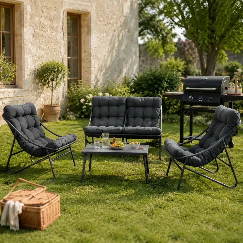 Terrabeta garden furniture steel garden sofa set, 2 x single chair + 1 x loveseat + 1 x coffee table