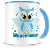 Samunshi® Kindertasse mit Namen Tasse blaue Eule Personalisierte Tasse mit Namen Kinder Kinderbecher mit Namen Kindergarten blau 300ml