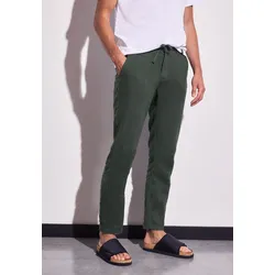 Chinohose STREET ONE MEN, Herren, Gr. 33, Länge 34, grün (pine grün), Stoff, 100% Leinen, unifarben, casual, straight fit lang, Hosen, Elastikbund mit Tunnelzug