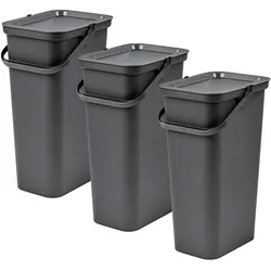 Tontarelli - 3x25L Mülleimer-Set mit Griff, Fashion Graphite Collection