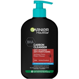 Garnier Hautklar Waschgel, BHA Carbon Cleanser mit Kohle, Anti-Mitesser & Anti-Pickel Waschgel und Gesichtsreiniger, 250 ml
