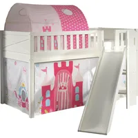 Vipack Hochbett »Scott«, (Made in Europe), m. Rutsch-/Leiterturm, LF 90x200 cm, Vorhang, Tunnel, 4 Designs weiß + Beige mit Design Prinzessin + weiß + weiß,