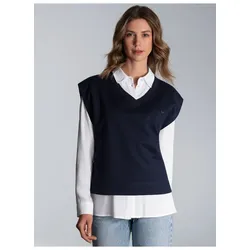 Pullunder TRIGEMA "TRIGEMA Pullunder mit V-Ausschnitt", Damen, Gr. XXL, blau (navy), 70% Baumwolle, 30% Polyester, Basic, Pullover