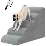 5 Stufen Hundetreppe für Bett und Sofa, LIANTRAL Haustiertreppe mit strapazierfähigem hochdichtem Schaumstoff und waschbarer Bezug und Tierhaarentferner-Rolle, reduziert Stress auf Tiergelenke, Grau