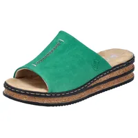 Rieker Pantolette RIEKER, Damen, Gr. 42, grün (smaragd), Lederimitat, Schuhe Pantolette, Keilabsatz, Sommerschuh, modische Keilsohle