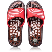 BYRIVER Akupressur Schuhe Fußmassagegerät Reflexzonenmassage Hausschuhe für Männer Frauen, Linderung Plantarfasziitis Fersenbogen Arthritis Neuropathie Schmerzen (Rot 25)