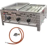 3er Gasgrill Edelstahl mit Stahlpfanne und Grillrost Partygrill Wintergrillen