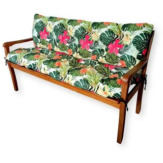 4L Textil Gartenbankauflage Sitzkissen und Rückenkissen Hollywoodschaukel Auflage (100x60x50 cm, Blumen Grün)
