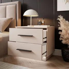 lookway Nachttisch LINA Kaschmir II mit LED Beleuchtung Schwarze Griffe - Schwarz