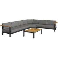 Amatio Loungegarnitur, Anthrazit, Teak, Holz, Metall, Textil, 5-teilig, Teakholz, massiv, Füllung: Schaumstoff,Polyester, 362x288 cm, Loungemöbel, Loungemöbel-Sets