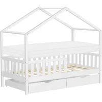 ML-Design Kinderbett Hausbett 80x160 cm Weiß mit Matratze Holzbett