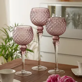 MARELIDA Kelch Windlicht 3 Höhen rosa 3er Set