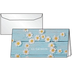 Sigel 10er-Pack Gutscheinkarten mit Umschlägen »Daisy« DIN Lang blau, 22x11 cm