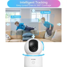 ZOSI 2K WLAN Überwachungskamera Innen, 360° Schwenkbare Kamera Indoor für Baby, 2,4/5Ghz WiFi, KI Personenerkennung, Auto-Tracking, One-Touch-Call, C518