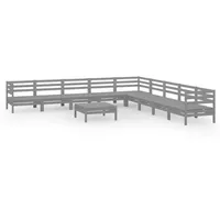 vidaXL 10-tlg Garten-Lounge-Set Massivholz Kiefer Grau