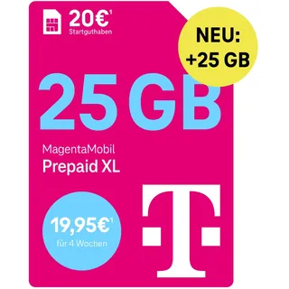 Telekom MagentaMobil Prepaid XL mit 50 GB Highspeed-Volumen | 5G/LTE Max & Allnet Flat in alle dt. Netze | unverbrauchtes Datenvolumen weiter nutzen | EU Roaming & Hotspot Flat | 20 EUR Startguthaben