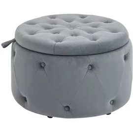Homcom Sitzhocker mit Stauraum Deckel Runde Samtoptik Knöpfen Grau Ø60 x 40 cm