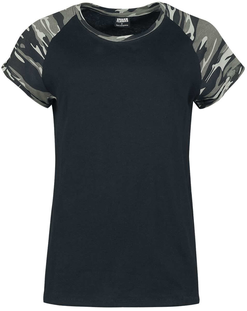 Urban Classics T-Shirt - Ladies Contrast Raglan Tee - M bis 3XL - für Damen - Größe XL - schwarz/darkcamo - XL