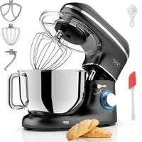 Fentic Küchenmaschine 2000W – Knetmaschine, Rührmaschine, Schneebesen, Knethaken, Rührhaken, 6,2L Edelstahlschüssel, 6 Geschwindigkeiten, Pul... - Schwarz
