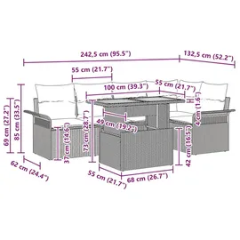 vidaXL Gartenlounge-Set 6-tlg. Grau