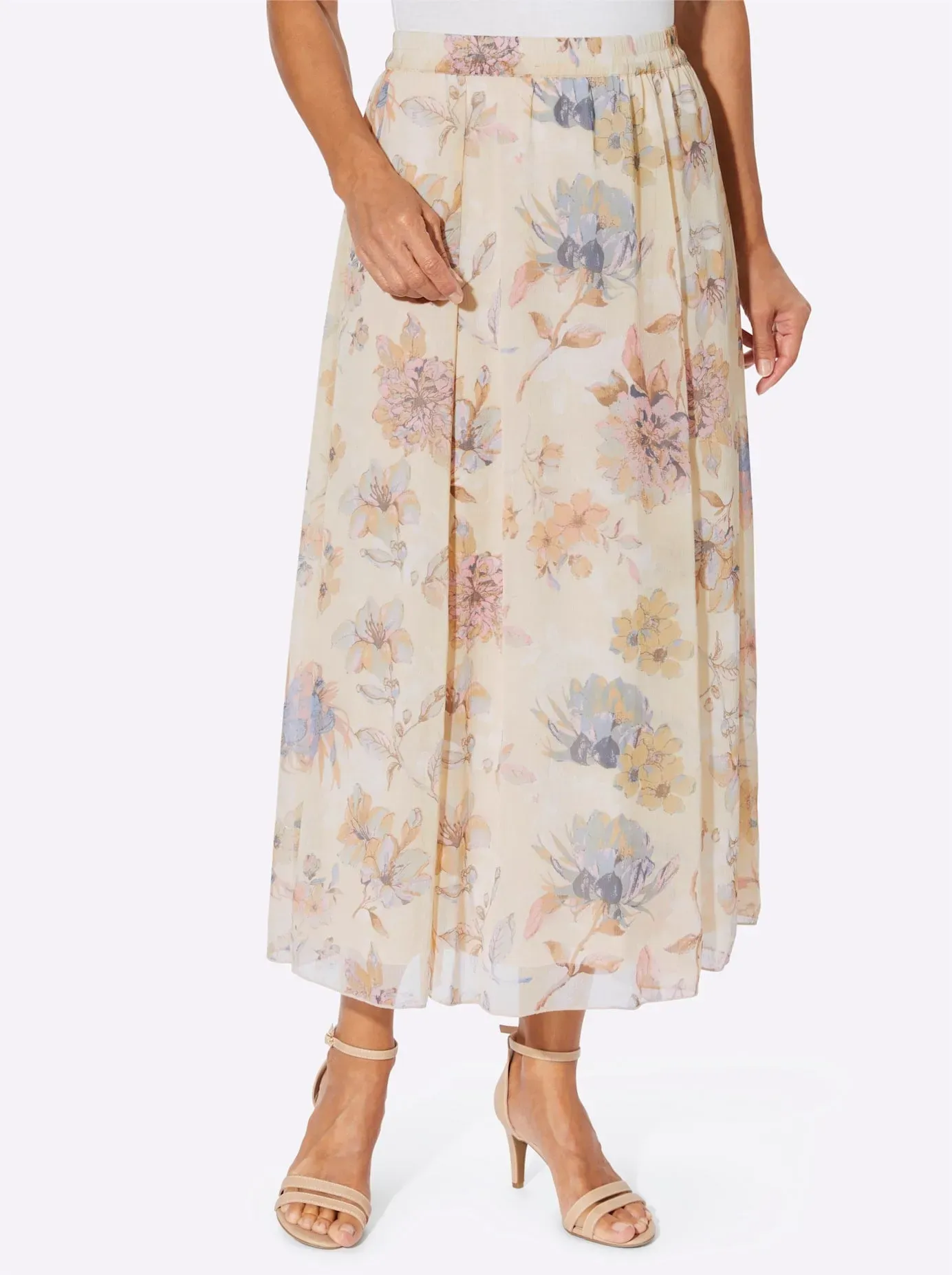 Schlupfrock LADY, Damen, Gr. 44, rosa (ecru, hortensie, bedruckt), 100% Polyester, geblümt, gemustert, mehrfarbig, lang, Röcke