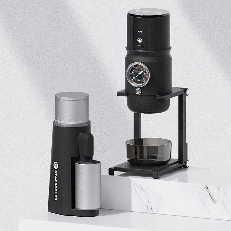 STARSEEKER Set: EDGEmini Tragbarer Kabelloser Elektrischer Kaffeemühle + Super58 Tragbare Espressomaschine (Für Zuhause/Büro/Camping)