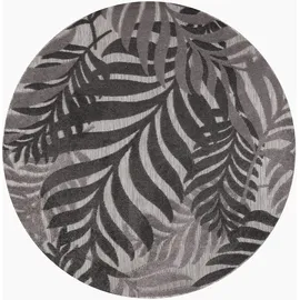 Sanat Teppich Floral Outdoor, rund, Höhe: 6 mm, In- und Outdoor geeignet, florales Design, Balkon, Terasse grau Ø 120 cm x 6 mm