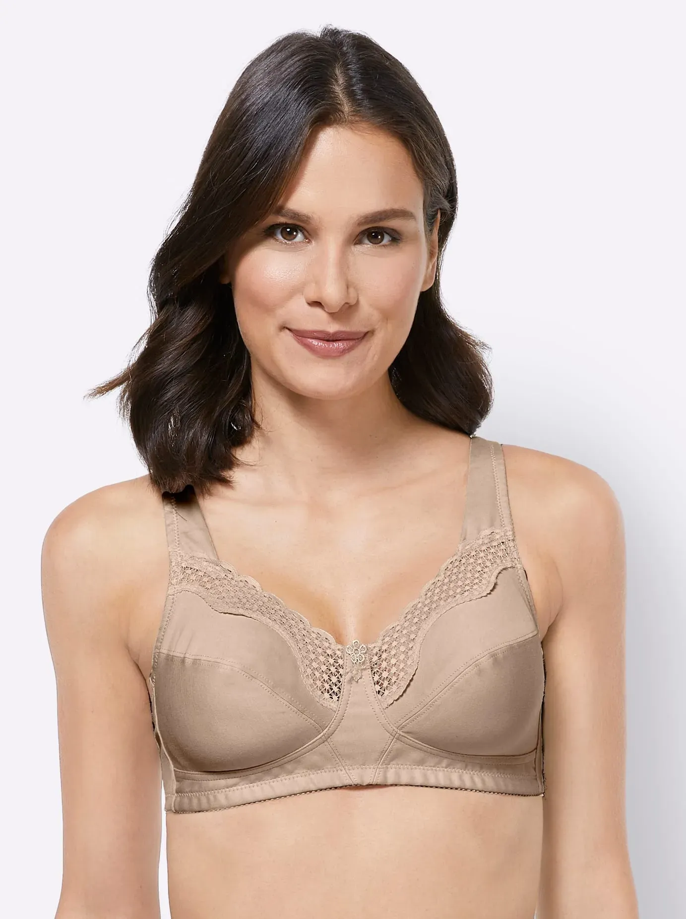 Bügelloser BH EXQUISITE FORM, Damen, Gr. 85, Cup F, beige (puder), 60% Baumwolle, 35% Polyamid, 5% Elasthan, BHs