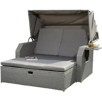 Sonneninsel + Sonnendach Rattan Bett Grau Strandkorb Gartenliege Sonnenliege - Melko
