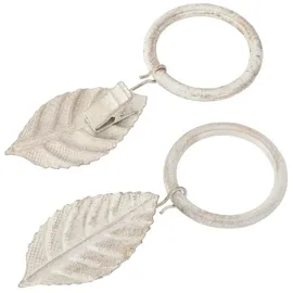 DecoProfi DécoProfi 10x Gardinenringe Vorhangringe mit Klammern Motiv Blatt écru Gold Ø 32mm