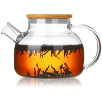 MESNEY 1000ml Glas Teekanne mit Bambusdeckel und Edelstahl-Sieb – Hitzebeständige Teekanne für alle Teesorten, Tropffreies Design, Spülmaschinenfest, Ideal für Zuhause und Büro