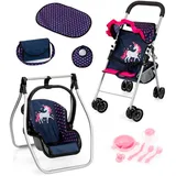 Puppenbuggy BAYER "Set mit Tasche" Puppenwagen bunt (blau/pink) Kinder