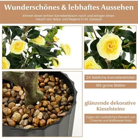 Costway Kamelienbaum, 2er Set mit Blüten 95cm Gelb,