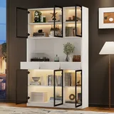 Merax Standvitrine Matt Glasvitrine mit LED-Beleuchtung und Stauraum (30x120x200 cm, 1-St., Standregal Schrank Vitrine) Vitrine mit 6 Türen, 3 Schubladen, schwarzem Rahmen und Glas-Fronten weiß Ø 120 cm x 120 cm x 200 cm x 36 cm