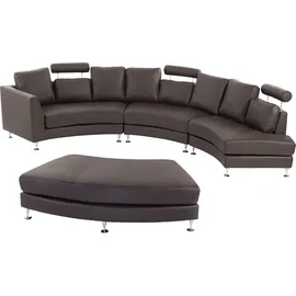 Beliani Sofa mit Ottomane Braun 7-Sitzer U-Förmig Halbrund Verstellbare Kopfstützen Wohnlandschaft Ecksofa Modulsofa Modern Wohnzimmer - Braun/Silber