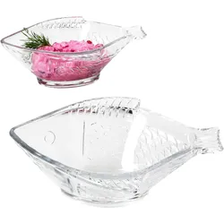 2x Fischschale OSLO LxB 20,5x15,5cm Glas Fisch-Relief Servier-Schüssel Garnelen