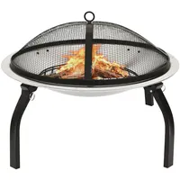 vidaXL 2in1 Feuerschale und Grill mit Schürhaken 56x56x49 cm Edelstahl