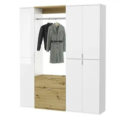 Inn.Furn Garderobenschrank weiß Hochglanz, Eiche 152 cm, viel Stauraum SystemX