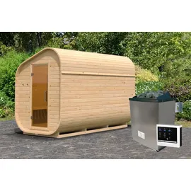 Karibu Fasssauna Asymmetrisch 3 inkl. 9 kW Ofen + ext. Steuerung